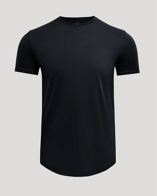 Black Pima Cotton Blend Curved Hem Crew