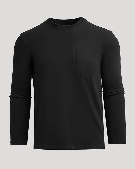 Black Heavyweight Long Sleeve Pocket Crew