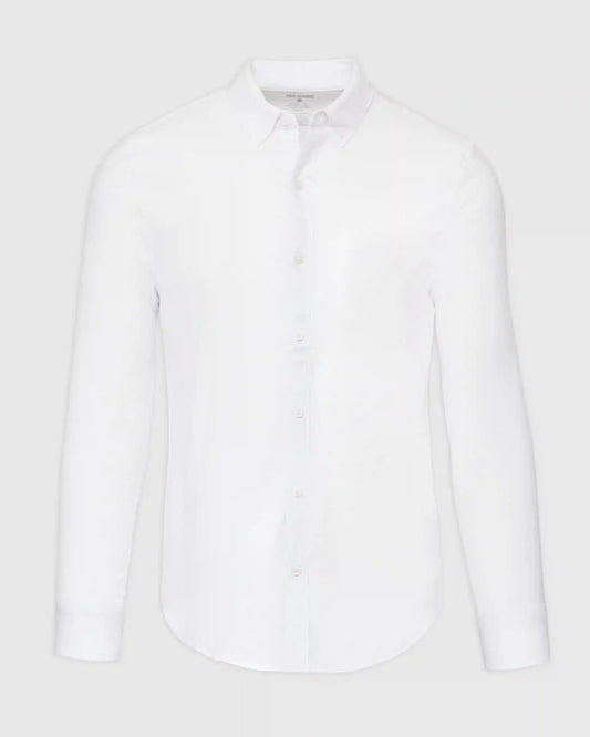 White Stretch Oxford Long Sleeve Button Up Shirt