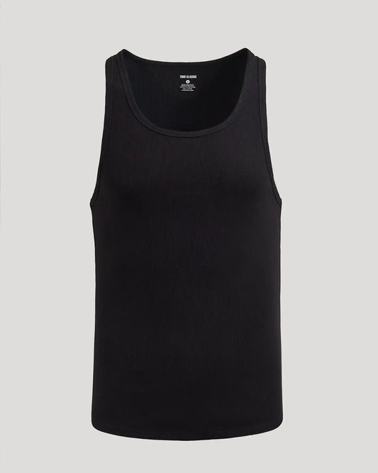 Black Ribbed Curved Hem Tank