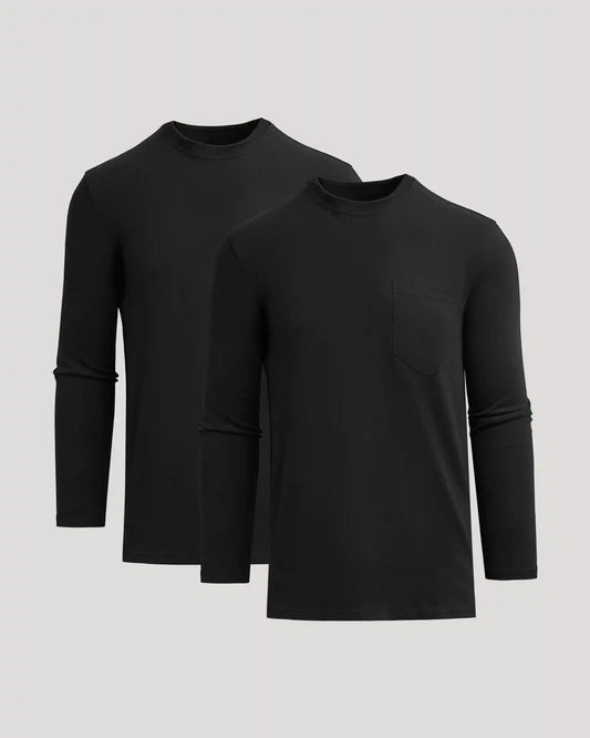 Black Tall Heavyweight Long Sleeve Pocket Crew 2-Pack