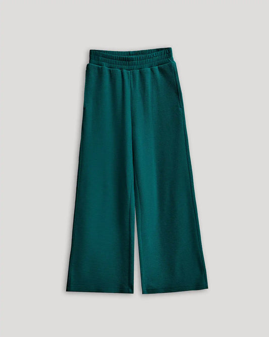Girls Deep Emerald Waffle Wide Leg Pants