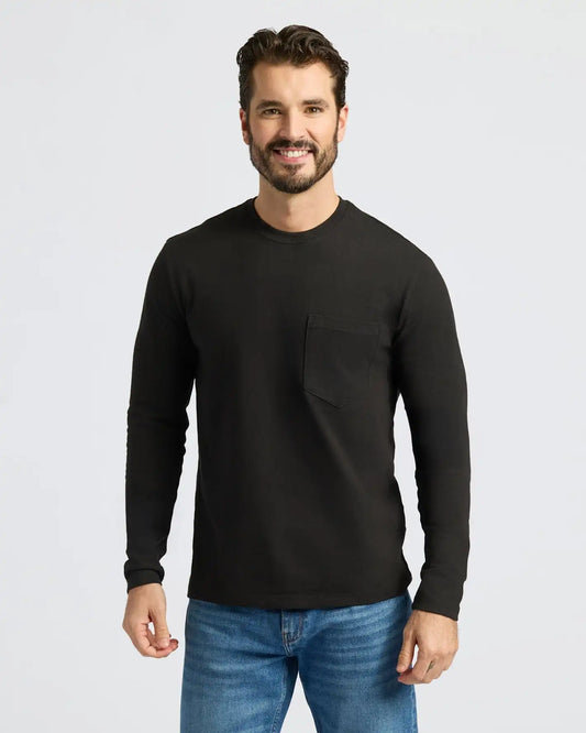 Black Heavyweight Long Sleeve Pocket Crew 4-Pack