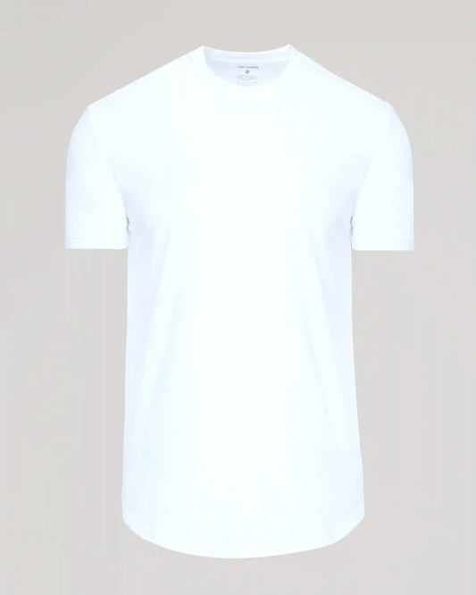 White Curved Hem Classic Crew Neck