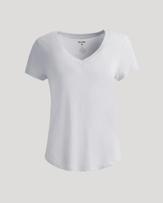 Womens White Relaxed Slub V-Neck Tee
