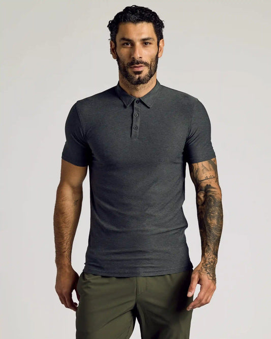 Charcoal Heather Gray Short Sleeve Tall Active Polo