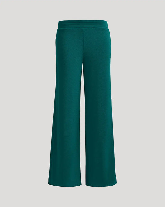 Womens Deep Emerald Waffle Wide Leg Pants