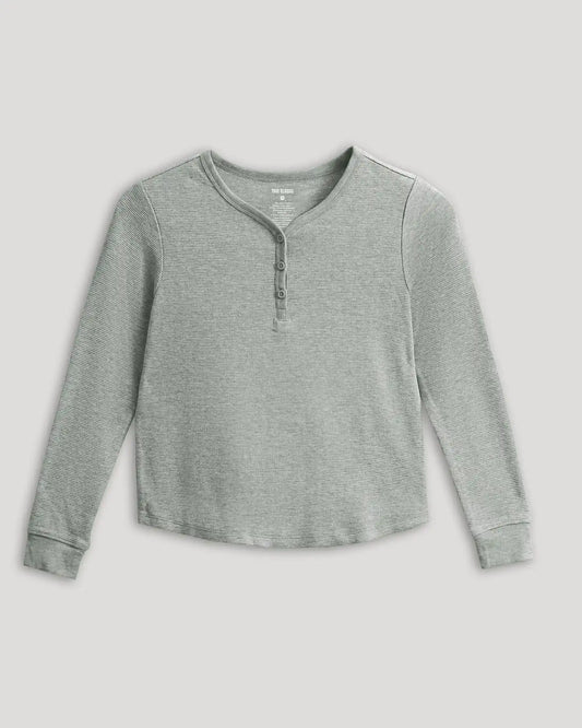 Girls Heather Gray Long Sleeve Boxy Waffle Henley
