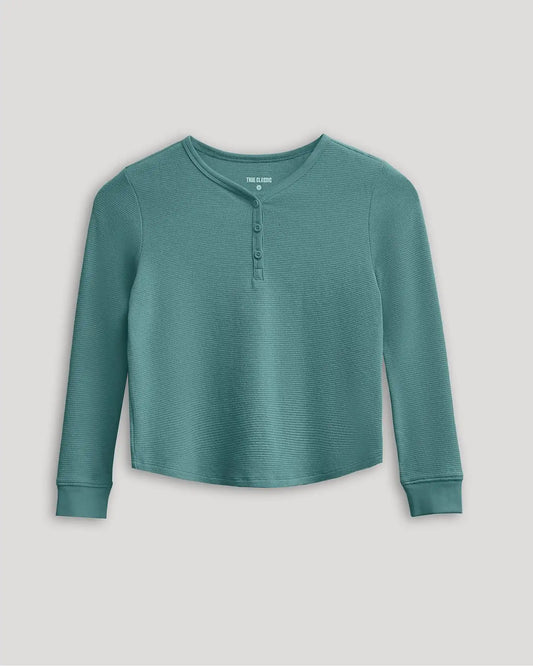 Girls Stormcloud Long Sleeve Boxy Waffle Henley