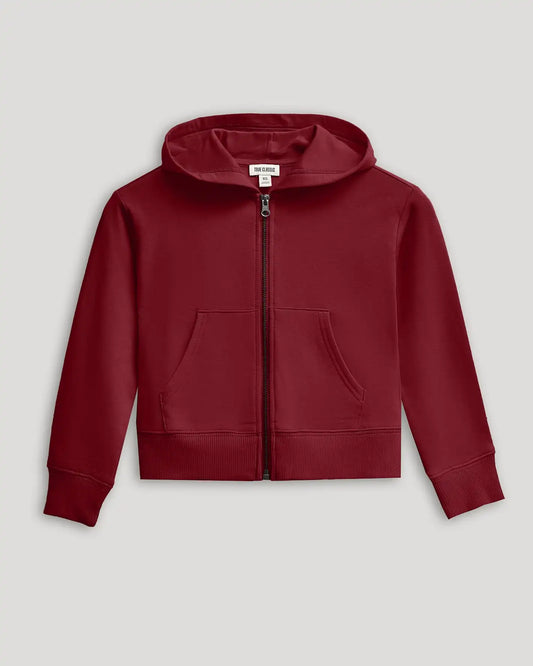 Girls Dark Maroon Cropped Zip Hoodie