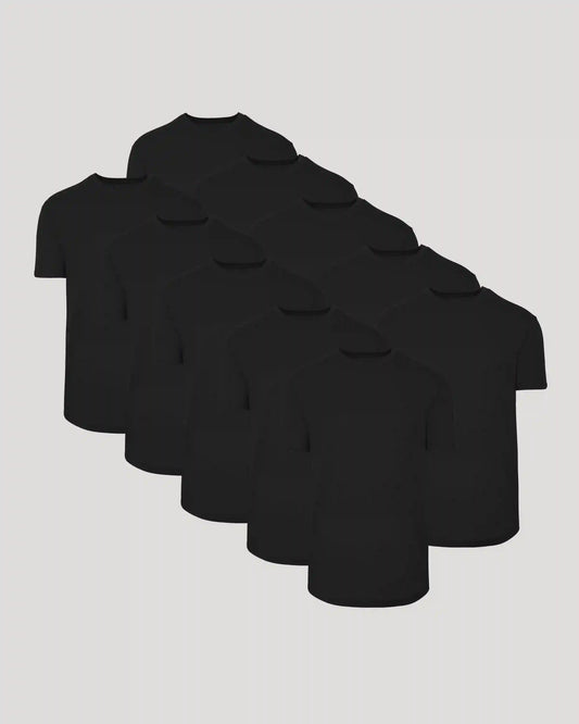 All Black Curved Hem Classic Crew Neck 10-Pack