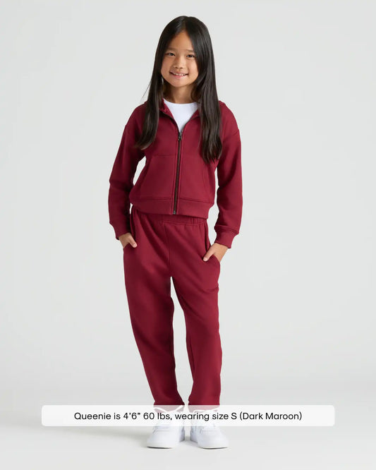 Girls Dark Maroon Cropped Zip Hoodie & Relaxed Joggers 2-Pack