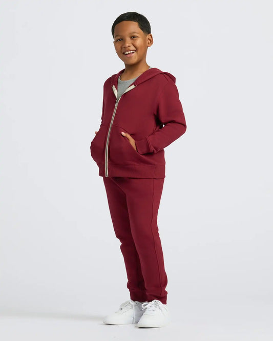 Boys Dark Maroon Full Zip Fleece Hoodie & Jogger 2-Pack
