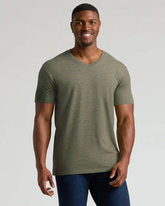 Heather Military Green Tall Short Sleeve Classic V-Neck