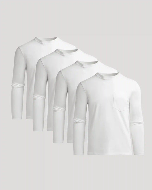 White Heavyweight Long Sleeve Pocket Crew 4-Pack